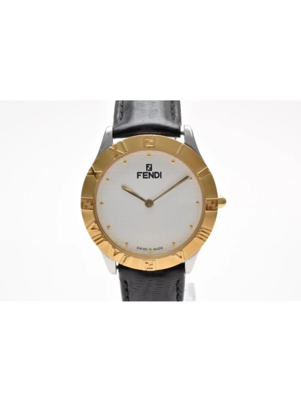 Fendi Orologi Quartz Watch White Dial Gold Plate Leather Strap 34.6 Vintage